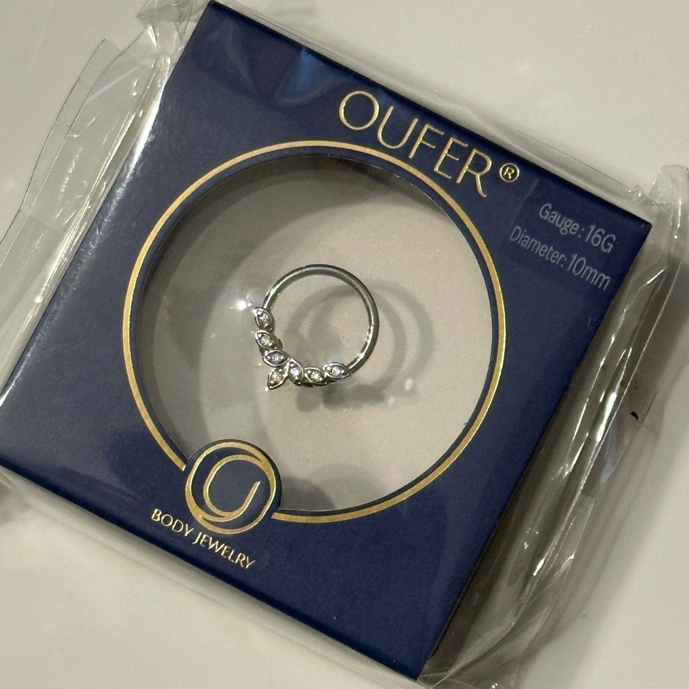 Oufer Silver Gem Body Jewelry Ring Septum 16g 10mm